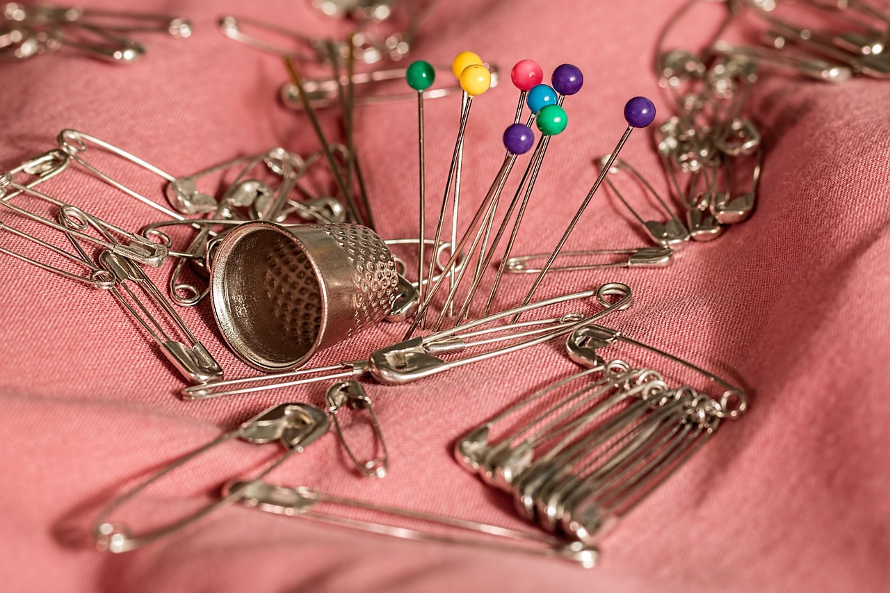 sewing, thimble, pins, safety pins, needle, mending, repair, haberdashery, prick, sewing, sewing, sewing, sewing, sewing, pins, needle